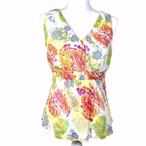 AMI Top Sleeveless Blouse Faux Wrap front Empire Waist Semitransparent Lined LG - Picture 4 of 16